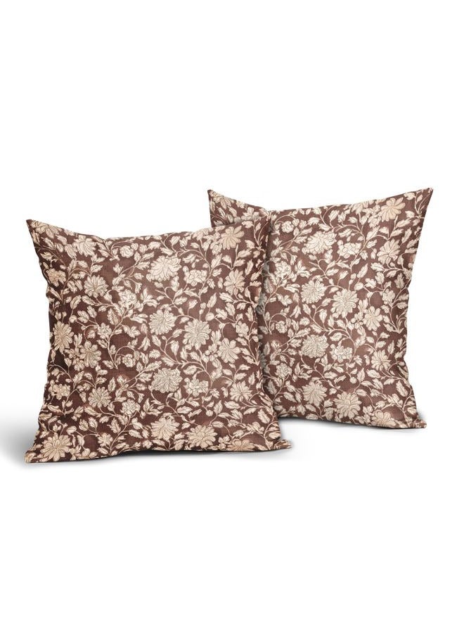 Anyako Brown Floral Pillowcase Set of 2 Brown and Cream Vintage Floral Throw Pillows Square 18x18 Inch Rustic Flowers Print Pillow Cushion Covers Farmhouse Decor for Home Living Room Bed Couch Sofa Outdoor - Image 2