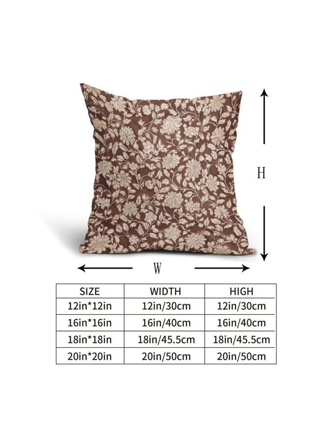 Anyako Brown Floral Pillowcase Set of 2 Brown and Cream Vintage Floral Throw Pillows Square 18x18 Inch Rustic Flowers Print Pillow Cushion Covers Farmhouse Decor for Home Living Room Bed Couch Sofa Outdoor - Image 5