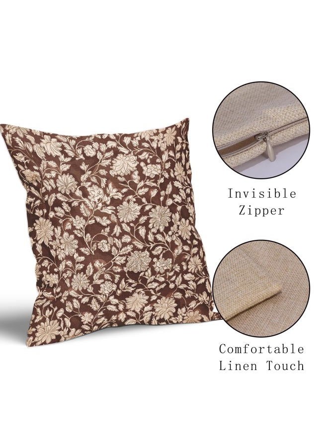 Anyako Brown Floral Pillowcase Set of 2 Brown and Cream Vintage Floral Throw Pillows Square 18x18 Inch Rustic Flowers Print Pillow Cushion Covers Farmhouse Decor for Home Living Room Bed Couch Sofa Outdoor - Image 4