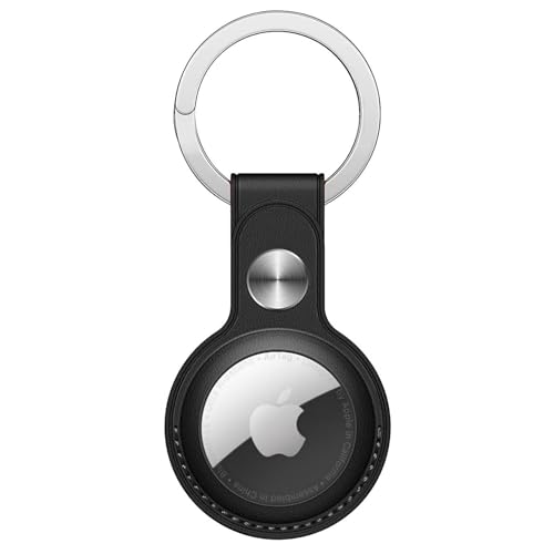 Bottle Beat PU Leather AirTag Keyring Holder Compatible with Apple AirTags Keychain, Anti Lost Scratch Resistant Secure Key Chain Case for Pet Collar Luggage Bag Travel, Protective Air Tag Key Ring Cover (Black) - Image 1