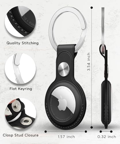 Bottle Beat PU Leather AirTag Keyring Holder Compatible with Apple AirTags Keychain, Anti Lost Scratch Resistant Secure Key Chain Case for Pet Collar Luggage Bag Travel, Protective Air Tag Key Ring Cover (Black) - Image 2
