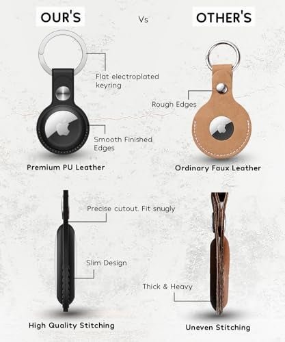 Bottle Beat PU Leather AirTag Keyring Holder Compatible with Apple AirTags Keychain, Anti Lost Scratch Resistant Secure Key Chain Case for Pet Collar Luggage Bag Travel, Protective Air Tag Key Ring Cover (Black) - Image 4
