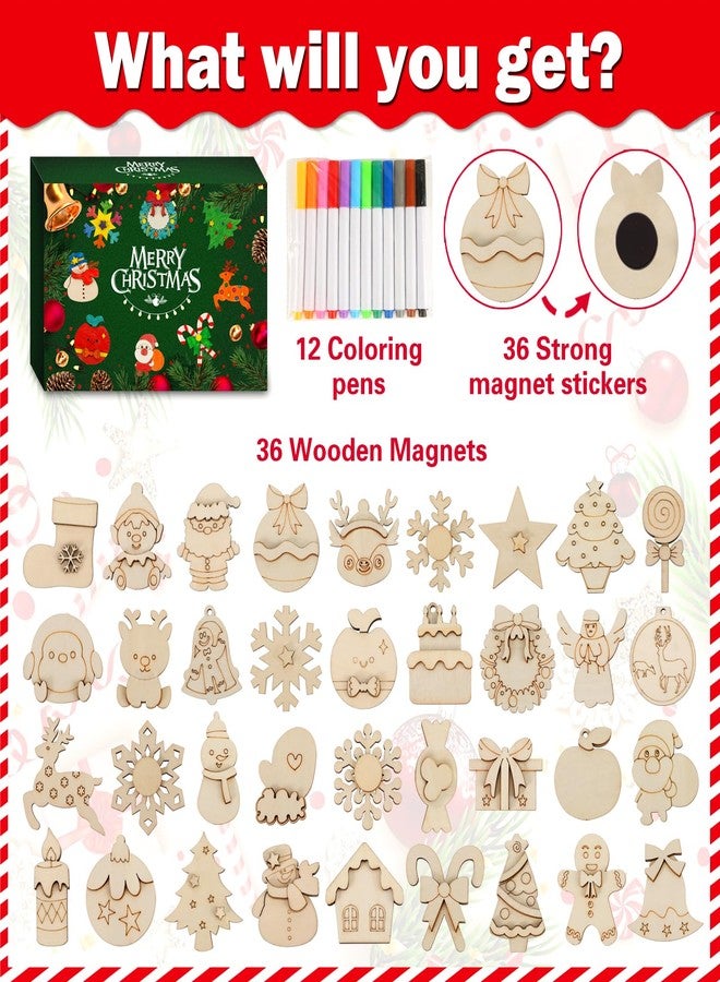 Worgree Christmas Crafts for Kids, 36pcs DIY Wooden Magnets Art Craft Supplies Painting Kit for Boys Girls Ages 4-8 8-12 Xmas Stocking Stuffers Toys Party Favors Gifts Goodie Bag Fillers Holiday Decor - Image 2