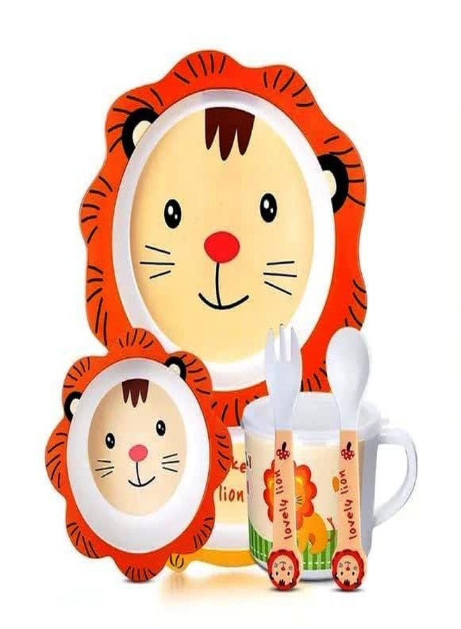 PANSHUB Lion Bamboo Dish Set Eco Friendly Bamboo Fiber Dinner Set, 5 Pcs Tableware Crockery Set for Weaning Toddler & Self Feeding Baby Utensil Set for Baby Kids (Lion Bamboo Fiber Dinner Set) - Image 4