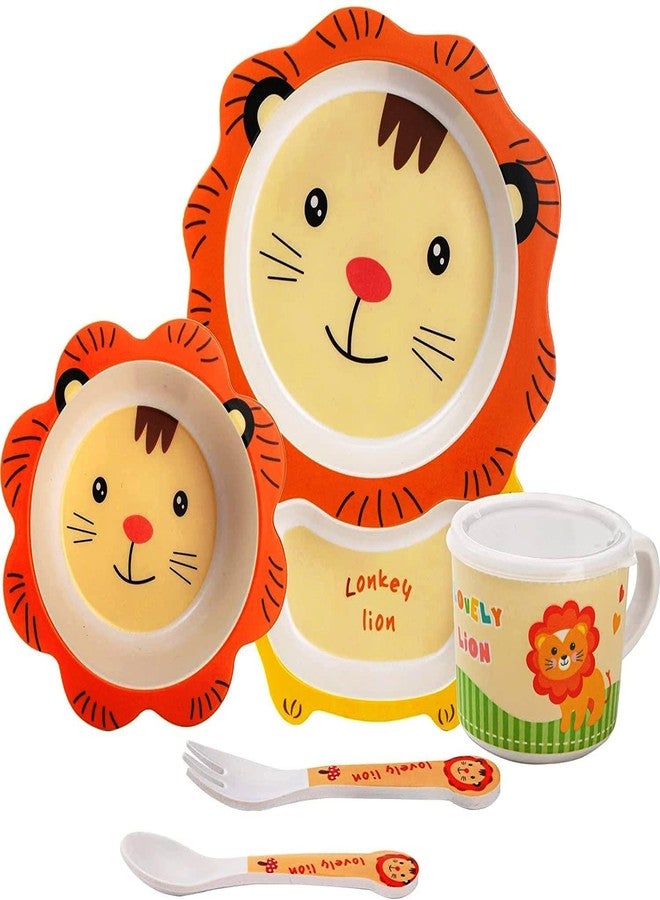 PANSHUB Lion Bamboo Dish Set Eco Friendly Bamboo Fiber Dinner Set, 5 Pcs Tableware Crockery Set for Weaning Toddler & Self Feeding Baby Utensil Set for Baby Kids (Lion Bamboo Fiber Dinner Set) - Image 5