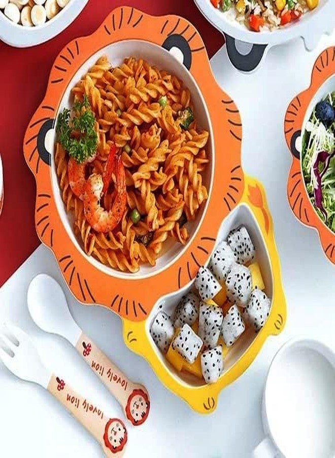 PANSHUB Lion Bamboo Dish Set Eco Friendly Bamboo Fiber Dinner Set, 5 Pcs Tableware Crockery Set for Weaning Toddler & Self Feeding Baby Utensil Set for Baby Kids (Lion Bamboo Fiber Dinner Set) - Image 2