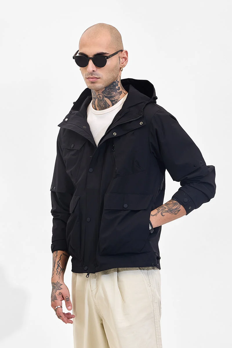 SNITCH جاكيت بغطاء رأس وجيوب متعددة باللون الأسود