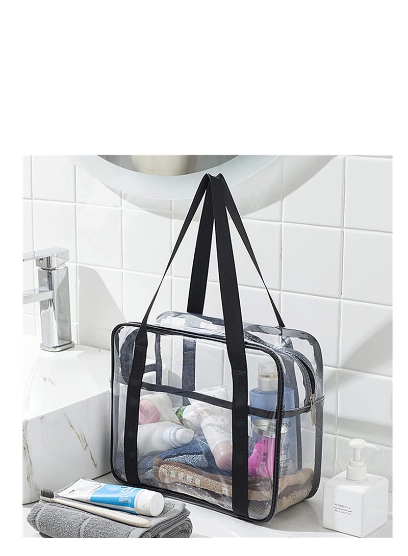 SYOSI Clear Makeup Handbag Travel Transparent Cosmetics Bag Tote Bag PVC Zippered Toiletry Carry Pouch Lightweight Waterproof Makeup Artist Large Bag Organizer Bag Beach Bag Shoulder Bag  - Image 2