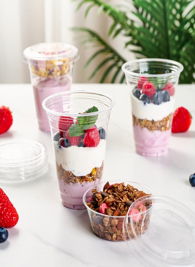 Lilymicky 50 Sets 12 oz Clear Plastic Parfait Cups with Insert & Flat lids, Disposable Yogurt Fruit Cups for Kids, for Dips and Veggies, Breakfast and Snacks - Image 2