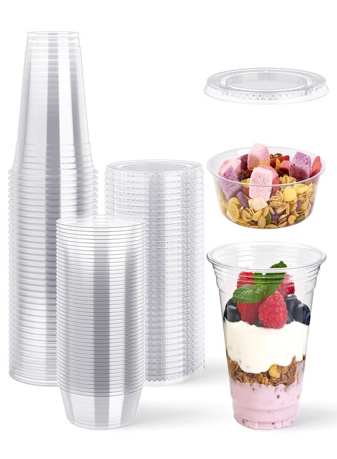 Lilymicky 50 Sets 12 oz Clear Plastic Parfait Cups with Insert & Flat lids, Disposable Yogurt Fruit Cups for Kids, for Dips and Veggies, Breakfast and Snacks - Image 1