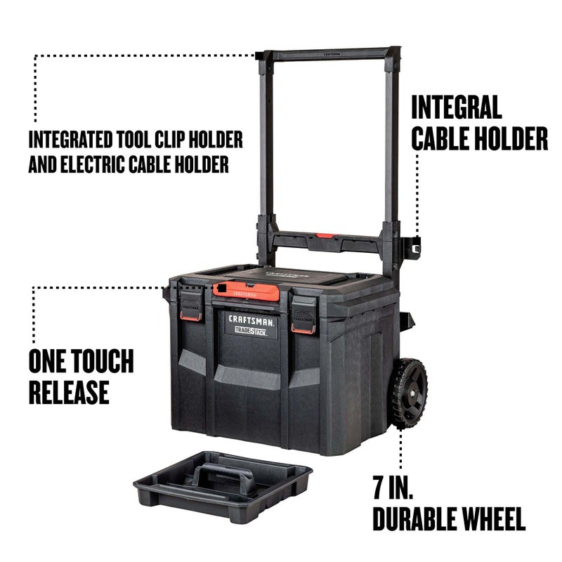 CRAFTSMAN TRADESTACK Tool Box with Wheels, Waterproof, Stackable System, Portable Rolling Storage for Indoor/Outdoor Use, 22.5 Inch (CMST21445) - Image 4
