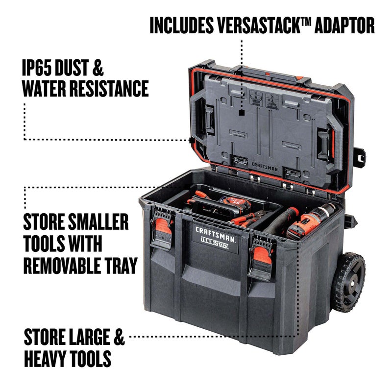 CRAFTSMAN TRADESTACK Tool Box with Wheels, Waterproof, Stackable System, Portable Rolling Storage for Indoor/Outdoor Use, 22.5 Inch (CMST21445) - Image 3