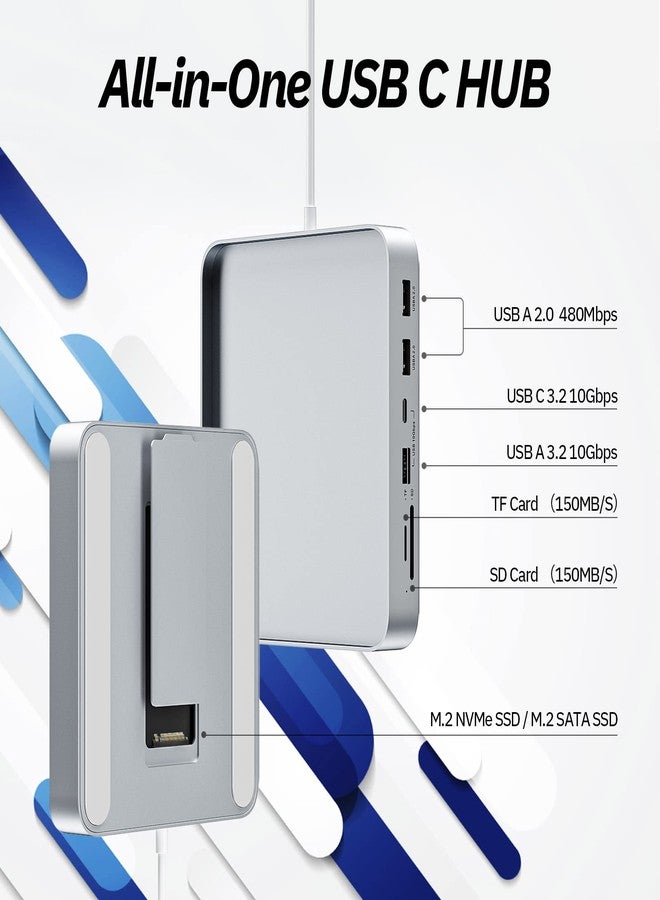 minisopuru موزع USB-C من مينيسوبورو لأجهزة iMac مقاس 24 بوصة 2021/2023، محول موزع USB يدعم محركات أقراص M.2 NVMe SSD، موزع USB لأجهزة iMac M1/M3، ملحقات iMac مع منفذ USB-C بسرعة 10 جيجابت في الثانية، منفذ USB-A 3.2، منفذ SD/TF، محرك أقراص M.2 SSD (غير مرفق)، فضي اللون. - Image 2