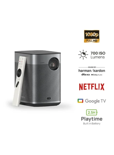 XGIMI HALO+ Google TV OS | Full HD Long Throw Portable Projector, 700 ISO Lumens, Up to 200" Screen Size, Harman/Kardon Speakers, Built-in 2.5Hrs Battery, for Home/Office/Camping/Travel - Space Grey