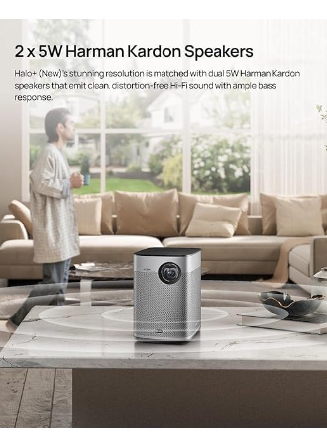 XGIMI - HALO+ Google TV OS | Full HD Long Throw Portable Projector, 700 ISO Lumens, Up to 200" Screen Size, Harman/Kardon Speakers, Built-in 2.5Hrs Battery, for Home/Office/Camping/Travel - Space Grey - Image 1