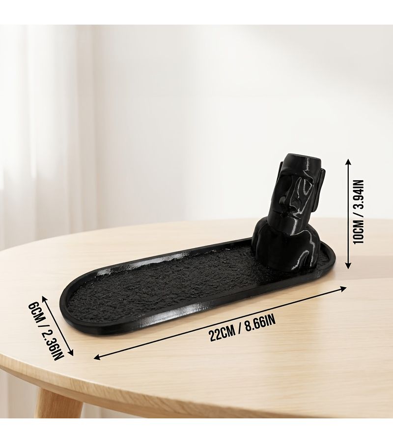 Black Moai Stone Incense Holder with Ash Catcher for Home Yoga Decor - Image 3