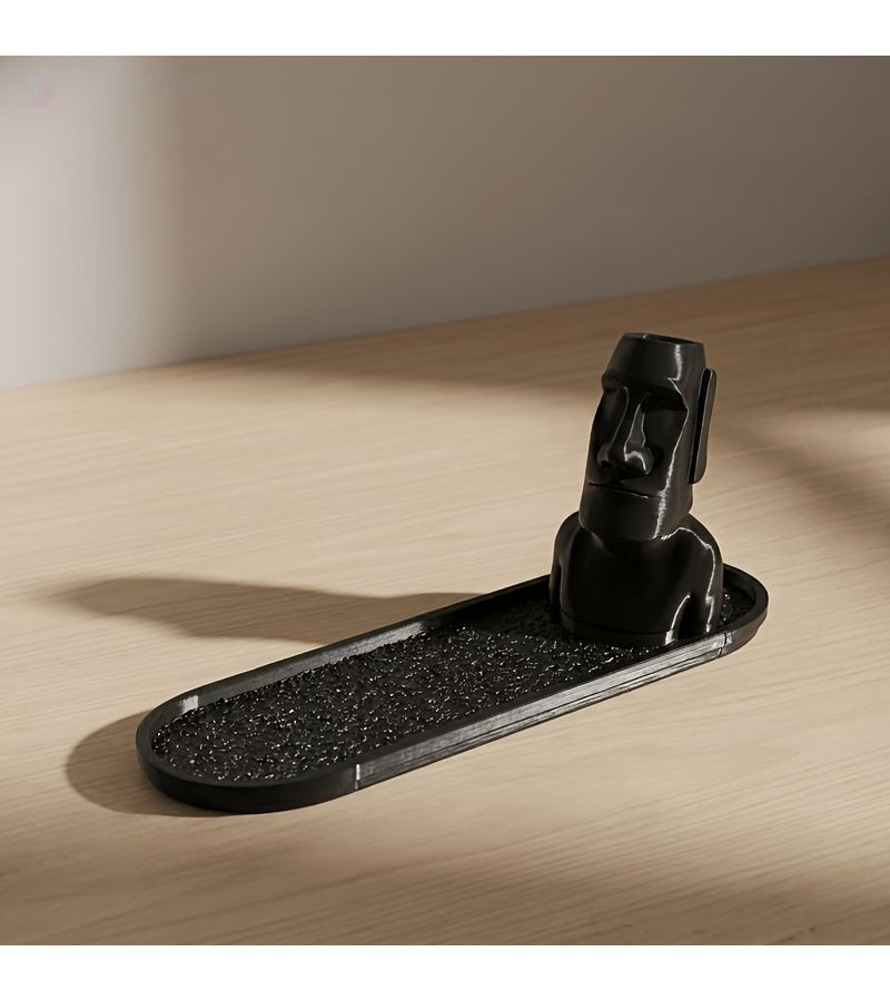 Black Moai Stone Incense Holder with Ash Catcher for Home Yoga Decor - Image 5