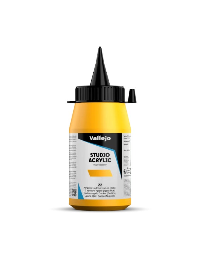 Professional Acrylic Paint for Artists & Studios – Cadmium Yellow Deep (Hue), High Pigment, Smooth Coverage on Canvas & Wood – 500ml