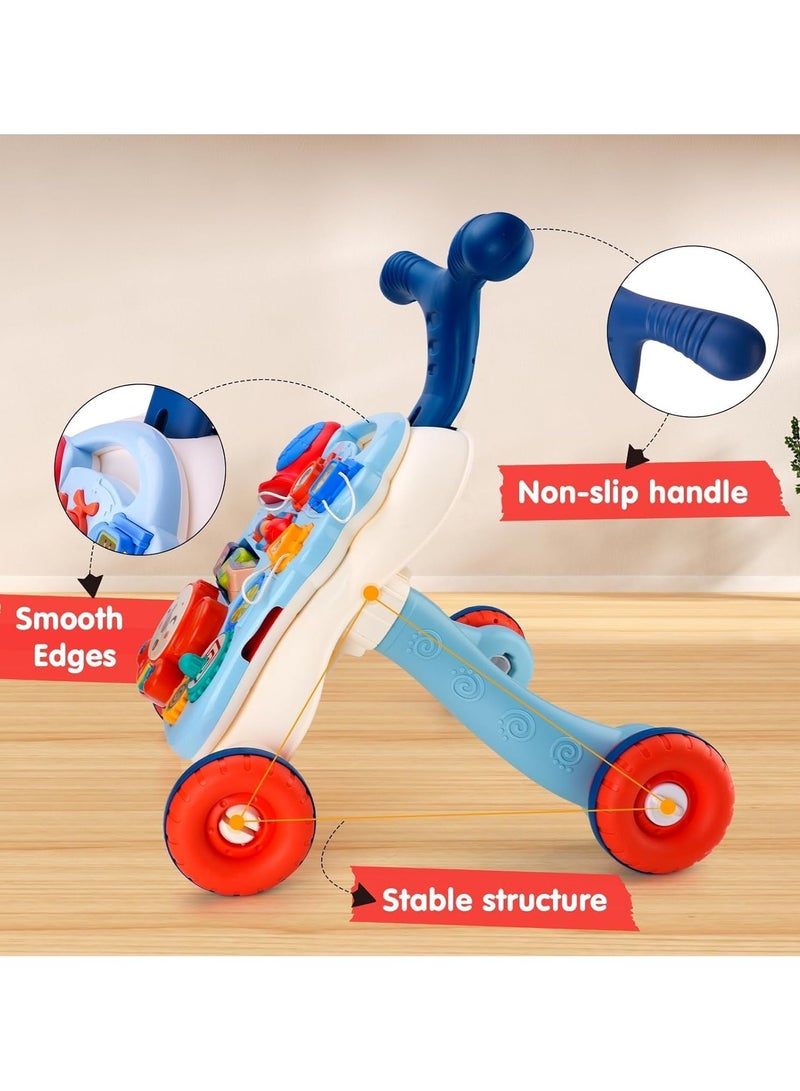NNEWVANTE عربة أطفال، 3 في 1 عربة دفع للأطفال، عربات للفتيات والفتيان، لعبة مشي للأطفال بعمر سنة واحدة لتعلم المشي، من الجلوس إلى الوقوف، لعبة دفع للأطفال، عربة للفتيات من 12 شهرًا وما فوق، زرقاء - Image 4