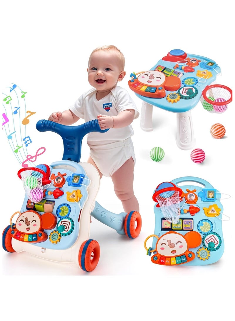 NNEWVANTE عربة أطفال، 3 في 1 عربة دفع للأطفال، عربات للفتيات والفتيان، لعبة مشي للأطفال بعمر سنة واحدة لتعلم المشي، من الجلوس إلى الوقوف، لعبة دفع للأطفال، عربة للفتيات من 12 شهرًا وما فوق، زرقاء - Image 1