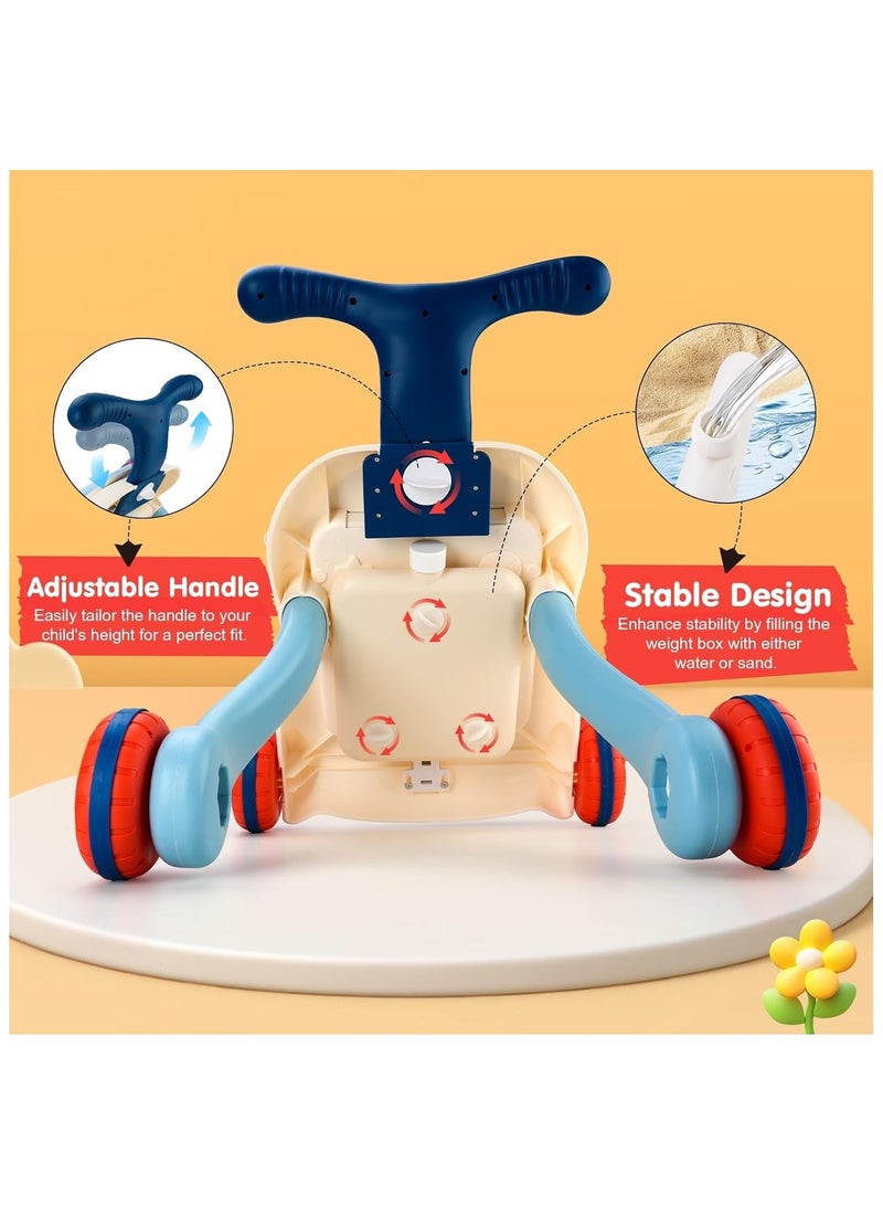 NNEWVANTE عربة أطفال، 3 في 1 عربة دفع للأطفال، عربات للفتيات والفتيان، لعبة مشي للأطفال بعمر سنة واحدة لتعلم المشي، من الجلوس إلى الوقوف، لعبة دفع للأطفال، عربة للفتيات من 12 شهرًا وما فوق، زرقاء - Image 5