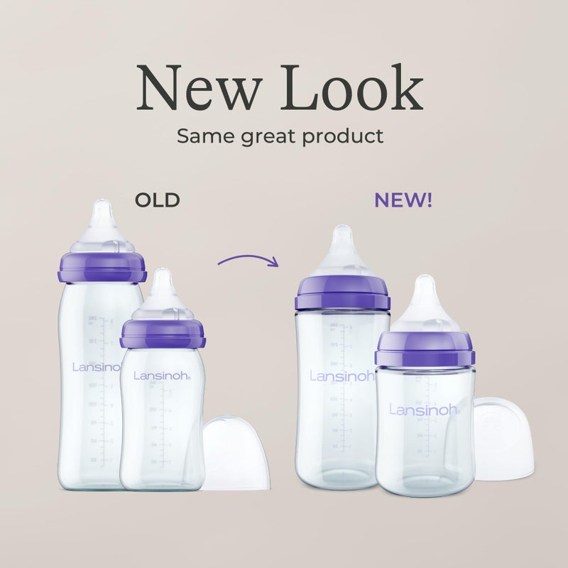 Lansinoh Anti-Colic Glass Baby Bottles, 8 Ounces, 4 Count Bottles for Feeding, Baby Essentials, Includes 4 Medium Flow Nipples, Size M - Image 2