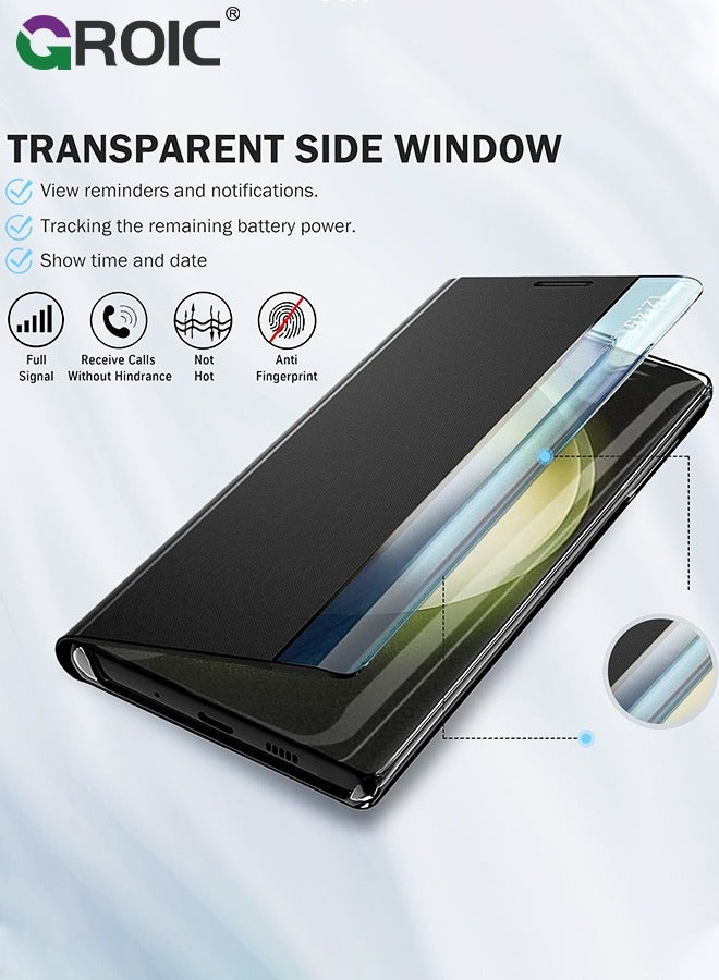 GROIC For Samsung Galaxy S24 Ultra Case, View Clear Smart Window Leather Phone Shell, Slim Mirror Hard PC Kickstand Luxury Flip Shockproof Galaxy S24 Ultra Cover 6.8''  - Image 3