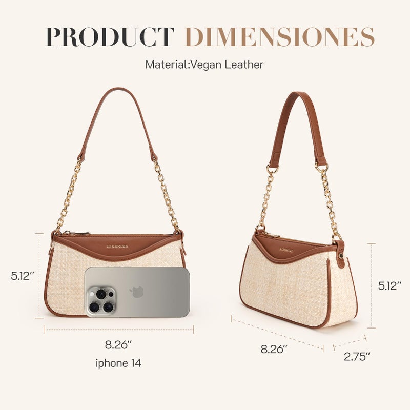 Missnine Shoulder Bag for Women Small Purse Trendy Clutch Hobo Bag Vegan Leather Mini Handbag with Zipper Closure, Brown & Beige - Image 5