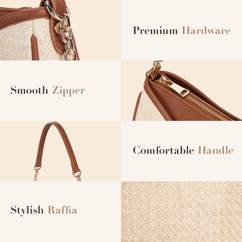 Missnine Shoulder Bag for Women Small Purse Trendy Clutch Hobo Bag Vegan Leather Mini Handbag with Zipper Closure, Brown & Beige - Image 4