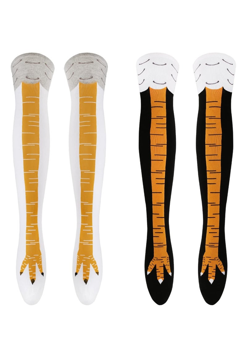Barakah 2 PCS Chicken Leg Socks, Chicken Feet Stockings, Funny Chicken Socks Women, Cotton Knee Thigh High Socks Novelty Pattern Athletic Socks for Women Girls Striped Cosplay Socks Funny Gifts - Image 1