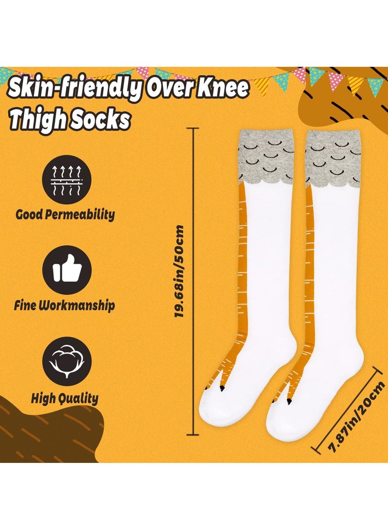 Barakah 2 PCS Chicken Leg Socks, Chicken Feet Stockings, Funny Chicken Socks Women, Cotton Knee Thigh High Socks Novelty Pattern Athletic Socks for Women Girls Striped Cosplay Socks Funny Gifts - Image 5