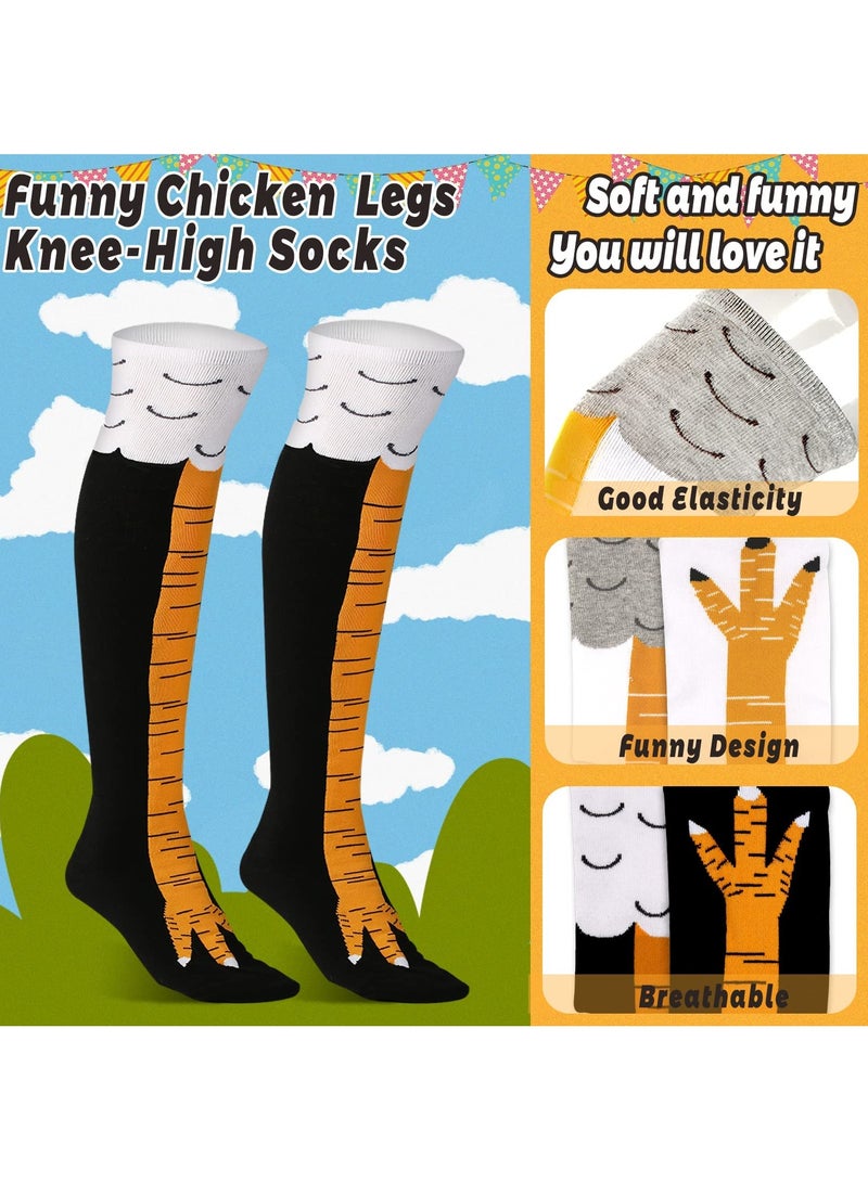 Barakah 2 PCS Chicken Leg Socks, Chicken Feet Stockings, Funny Chicken Socks Women, Cotton Knee Thigh High Socks Novelty Pattern Athletic Socks for Women Girls Striped Cosplay Socks Funny Gifts - Image 2
