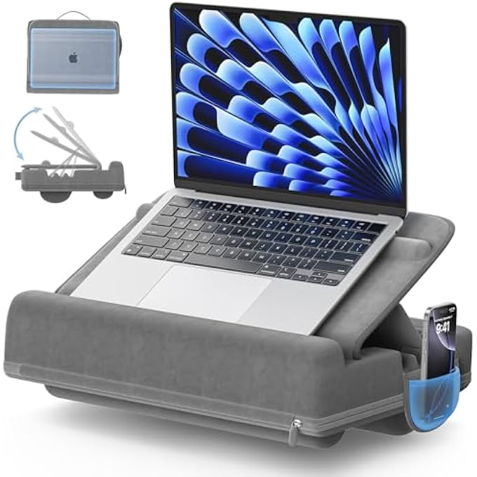 rayihni PC LAPTOP STAND WITH CUSHION, PC DESK HOLDER WITH 3 ADJUSTABLE ANGLES, LAPTOP CUSHION WITH WRIST REST AND MOBILE PHONE REST, SUITABLE FOR LAPTOPS UP TO 16 INCHES, SUITABLE FOR WORK AND HOME - Image 1