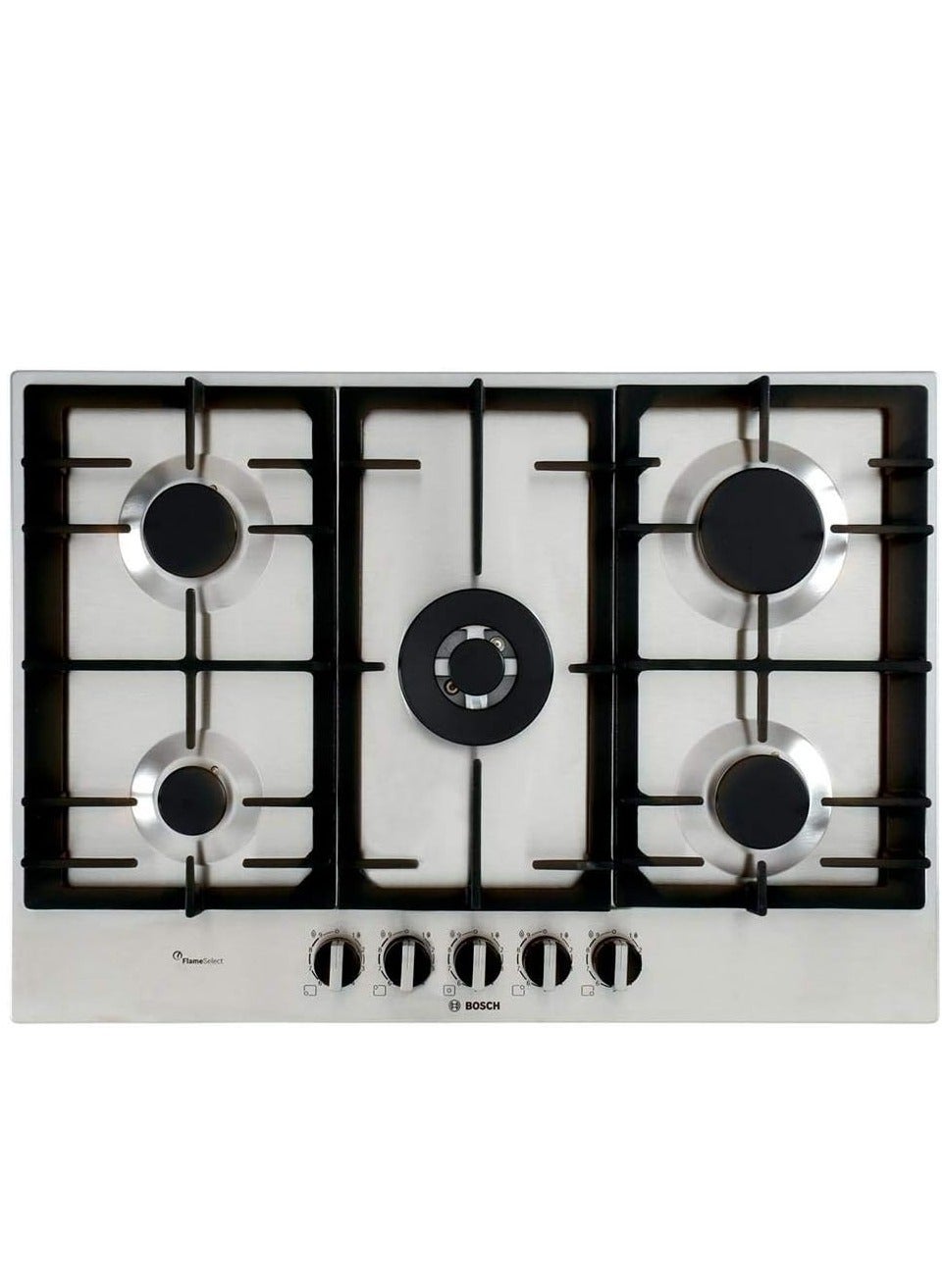 Series 6 built-in Gas hob 75 cm, Stainless steel, 5 Burners - Cast iron with rubber feet - PCQ7A5B90 - silver Series 6 built-in Gas hob Stainless steel