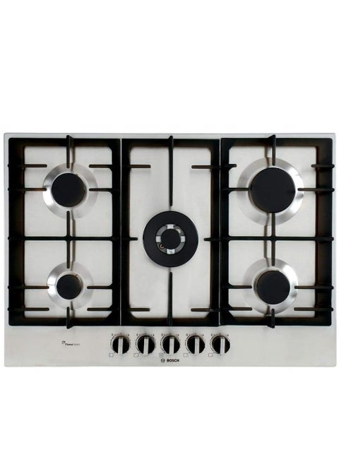 Series 6 built-in Gas hob 75 cm, Stainless steel, 5 Burners - Cast iron with rubber feet - PCQ7A5B90 - silver Series 6 built-in Gas hob Stainless steel