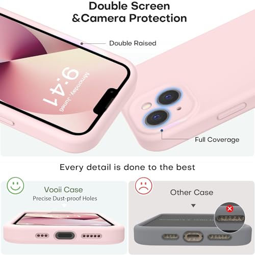 Vooii Compatible with iPhone 13 Case, Liquid Silicone Upgrade [Camera Protection] [Soft Anti-Scratch Microfiber Lining] Shockproof Phone Case for iPhone 13 6.1 inch - Chalk Pink - Image 3