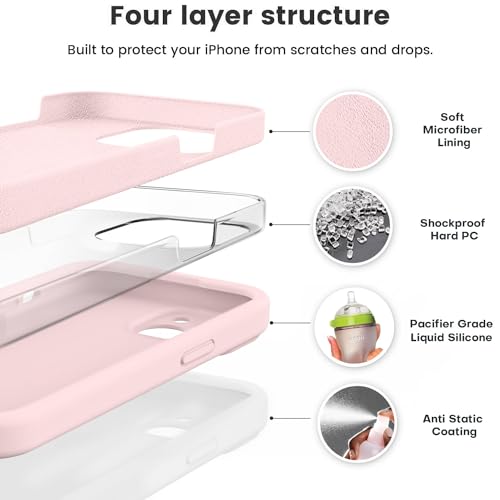 Vooii Compatible with iPhone 13 Case, Liquid Silicone Upgrade [Camera Protection] [Soft Anti-Scratch Microfiber Lining] Shockproof Phone Case for iPhone 13 6.1 inch - Chalk Pink - Image 2