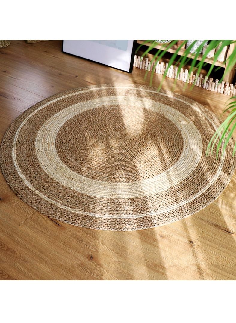 LINGWEI Natural Jute Rug with White Line Jute Rug Handmade Braided Jute Carpet Natural Jute Round Rug For Living room Bedroom Hand Wooven Seagrass Natural Jute Roll Carpet - Image 3