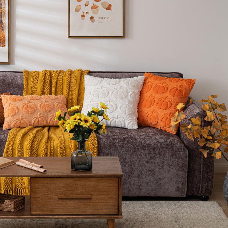 Cosibono Pumpkin Fall Decorative Convative Covers Cover 12 "X20" مجموعة من 2 أغطية وسادة الفراء الناعمة الفاتحة لخريف الحصاد الفطري ولهجة وسادة لأغطية أريكة الأريكة المزرعة - Image 5