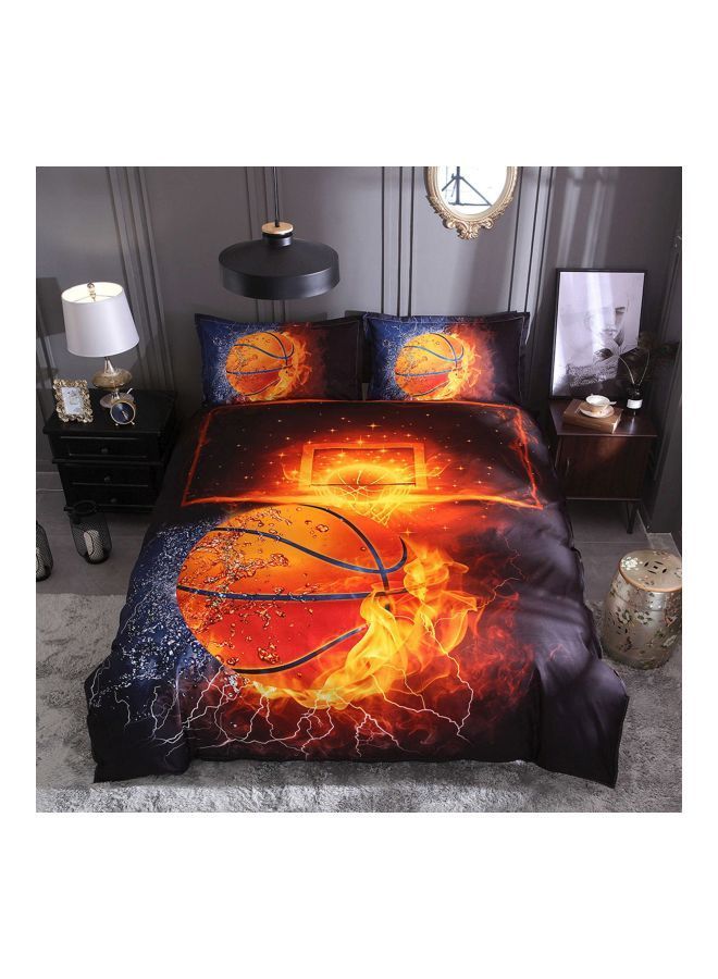 NIBEMINENT 3-Piece Basketball Printed Bed Cover Set Polyester Black/Red/Yellow King 