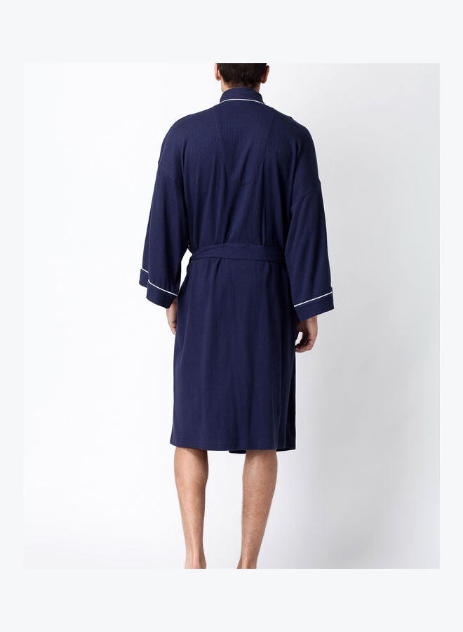 Belted Soft Couples Robe Dark Blue - Image 2