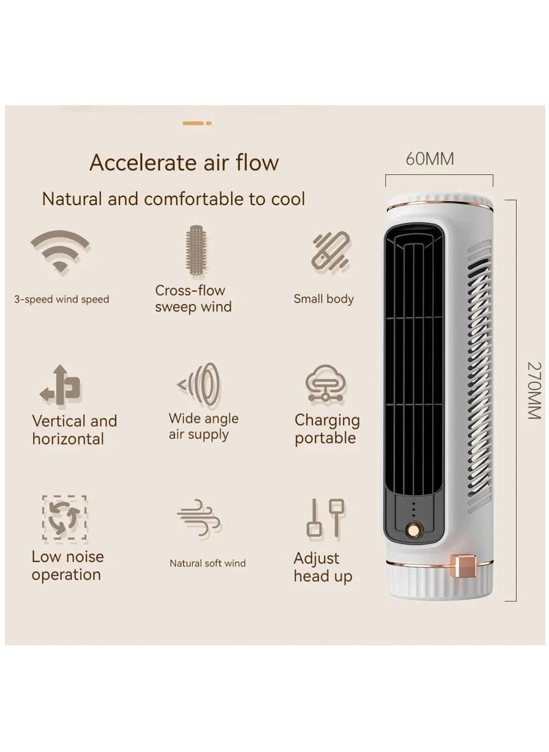 NIBEMINENT Portable Desk Table Fan with 3 Speeds 11 Inch Personal Small Bladeless Quiet USB Powered Vertical Air Conditioning for Bedroom Home Office Desktop  - Image 2