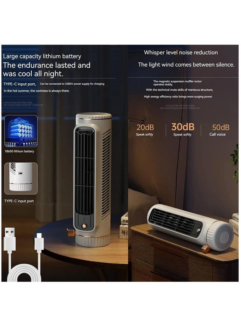 Portable Desk Table Fan with 3 Speeds 11 Inch Personal Small Bladeless Quiet USB Powered Vertical Air Conditioning for Bedroom Home Office Desktop