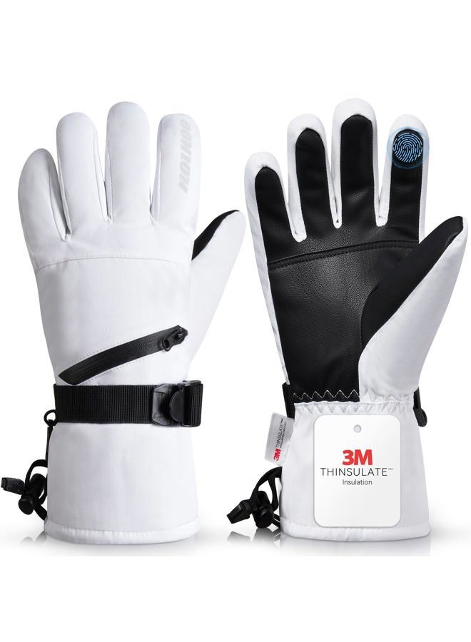 HOIHOO Snow Gloves - 3M Thinsulate Waterproof Winter Snowboarding Gloves for Men & Women, Ski Glove for Cold Weather (White-1, Medium) - Image 1