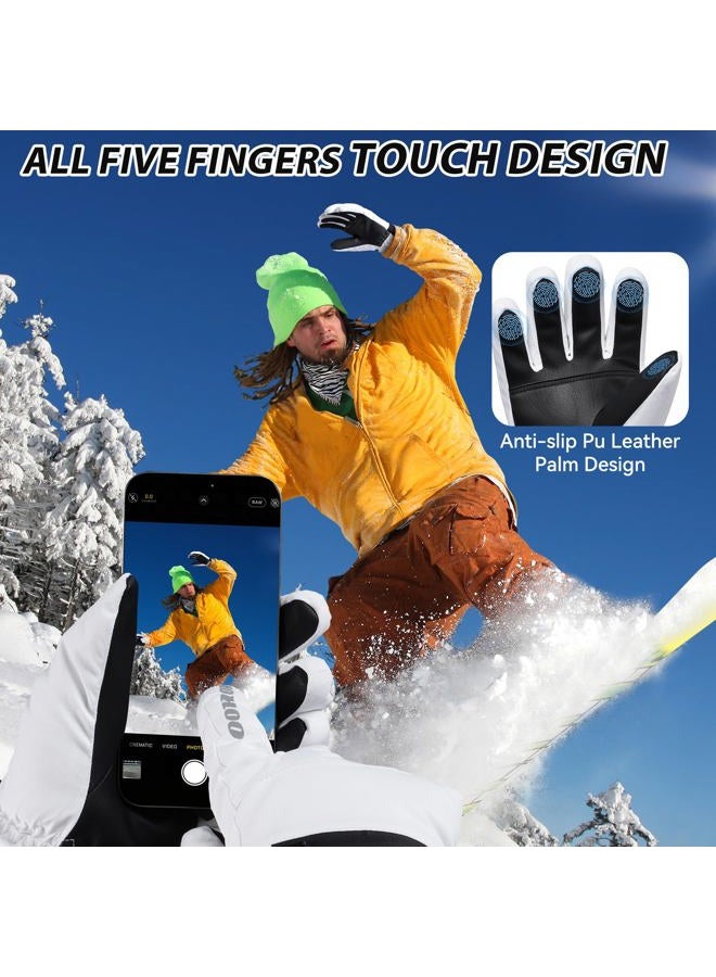 HOIHOO Snow Gloves - 3M Thinsulate Waterproof Winter Snowboarding Gloves for Men & Women, Ski Glove for Cold Weather (White-1, Medium) - Image 4