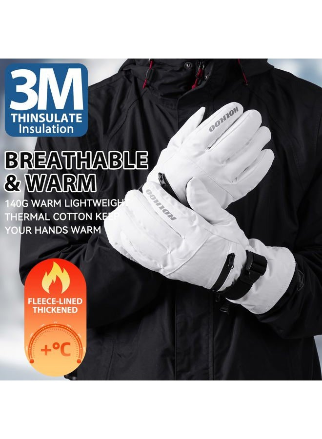 HOIHOO Snow Gloves - 3M Thinsulate Waterproof Winter Snowboarding Gloves for Men & Women, Ski Glove for Cold Weather (White-1, Medium) - Image 3