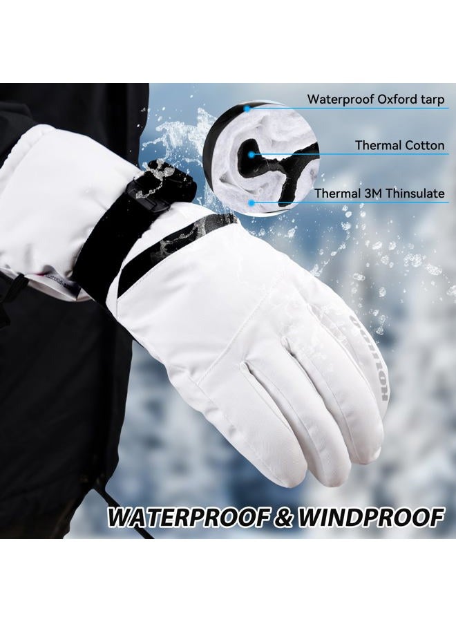 HOIHOO Snow Gloves - 3M Thinsulate Waterproof Winter Snowboarding Gloves for Men & Women, Ski Glove for Cold Weather (White-1, Medium) - Image 2