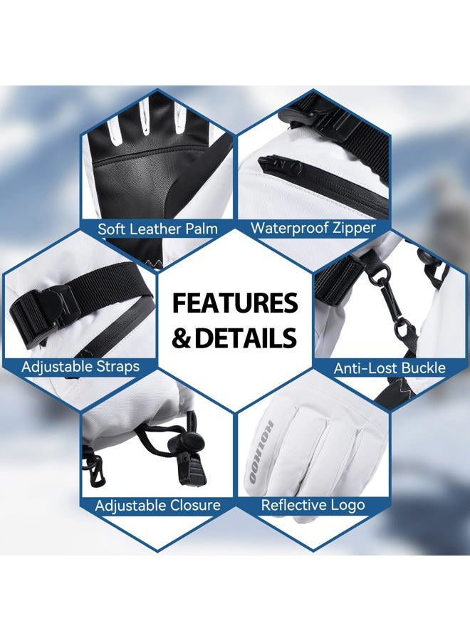 HOIHOO Snow Gloves - 3M Thinsulate Waterproof Winter Snowboarding Gloves for Men & Women, Ski Glove for Cold Weather (White-1, Medium) - Image 5