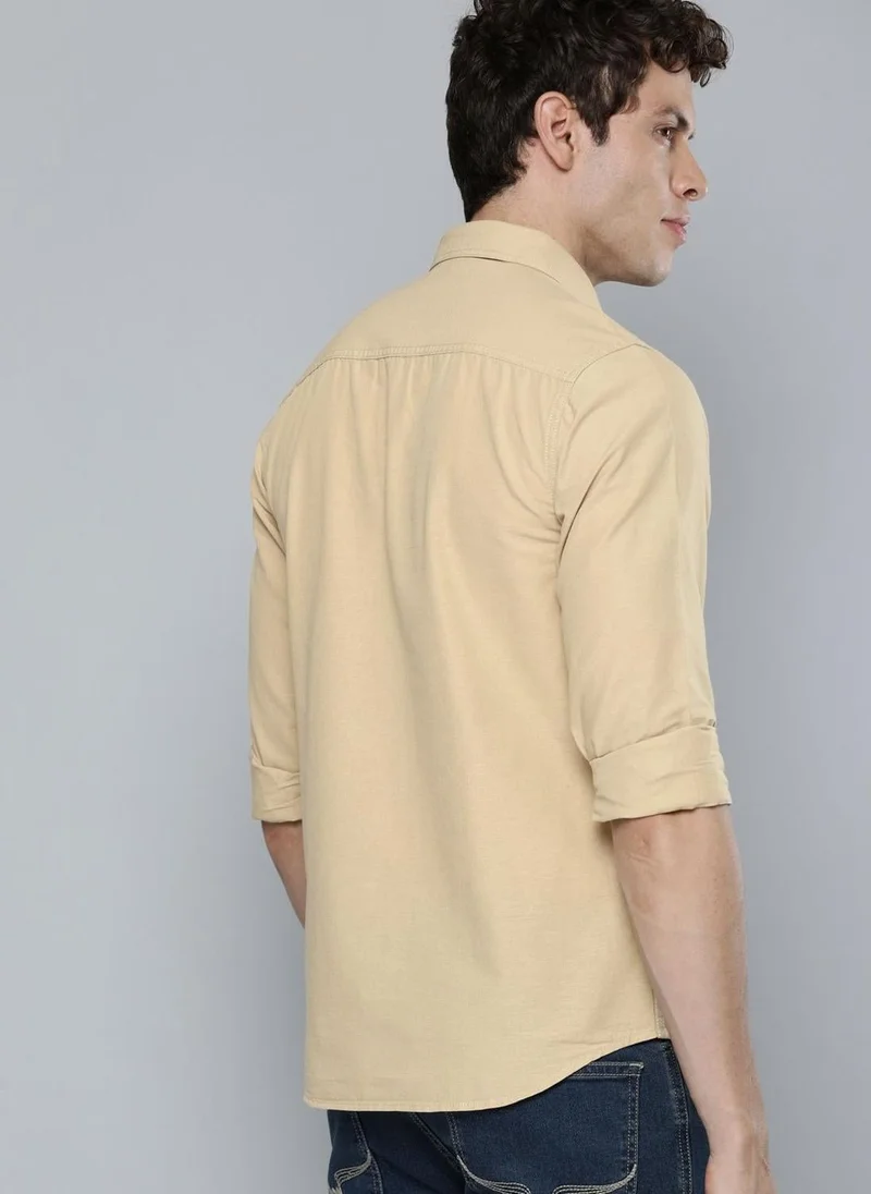 The Indian Garage Co Men Slim Fit Placement Print Full Sleeves Cutaway Collar Street Wear Shirt