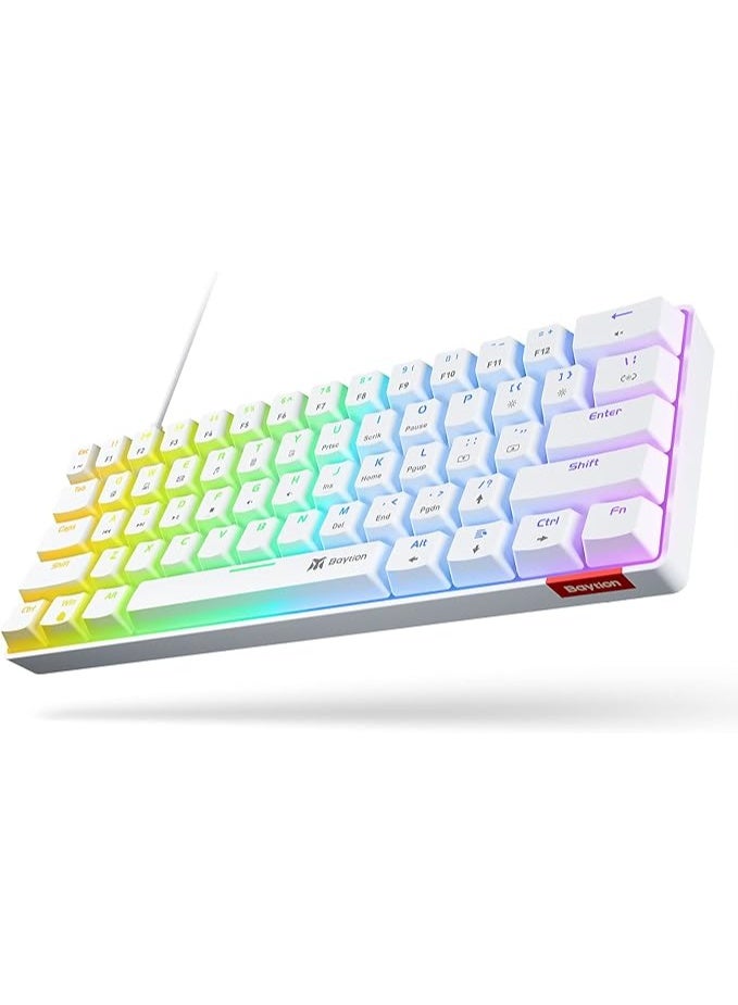 بيتيون بايشن كيبورد العاب ميكانيكي، سلكية مدمجة للغاية بـ61 مفتاح مع مفاتيح زرقاء واضاءة خلفية RGB لاجهزة iOS واندرويد وويندوز - ابيض - Image 1